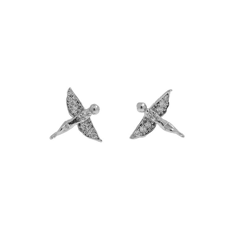 Silver Angel Earrings with Zirconium