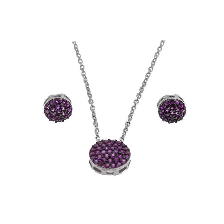 Silver Necklace with Pendant and Earrings with Zirconia