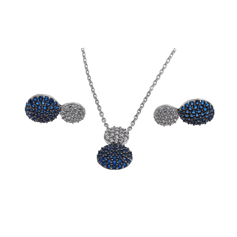 Silver Necklace with Pendant and Earrings with Zirconia