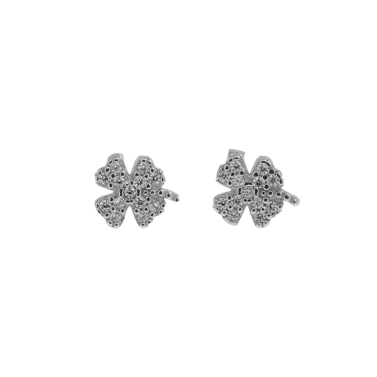 Silver Earrings Flower with Zirconium
