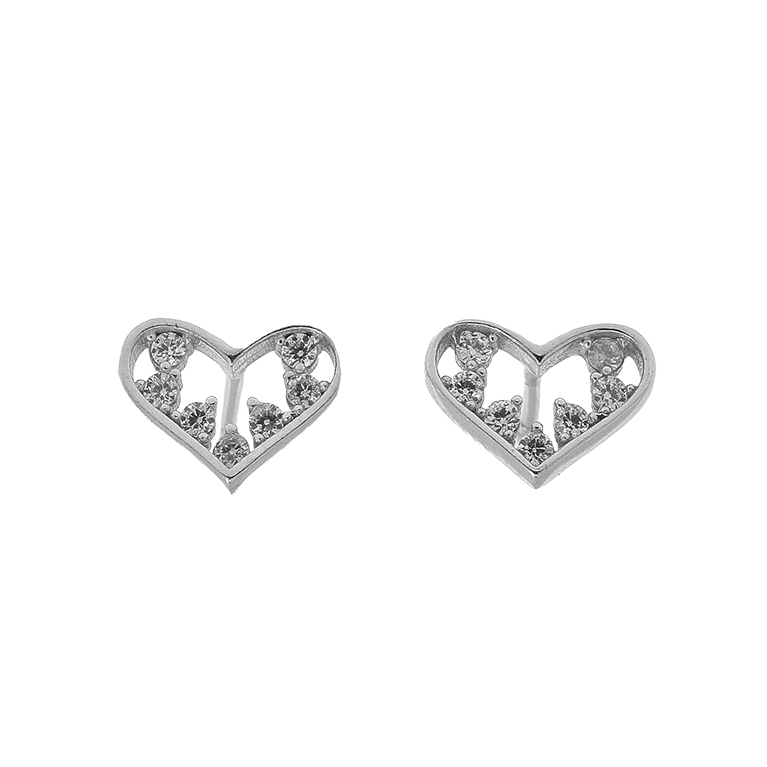 Silver Heart Earrings with Zirconium