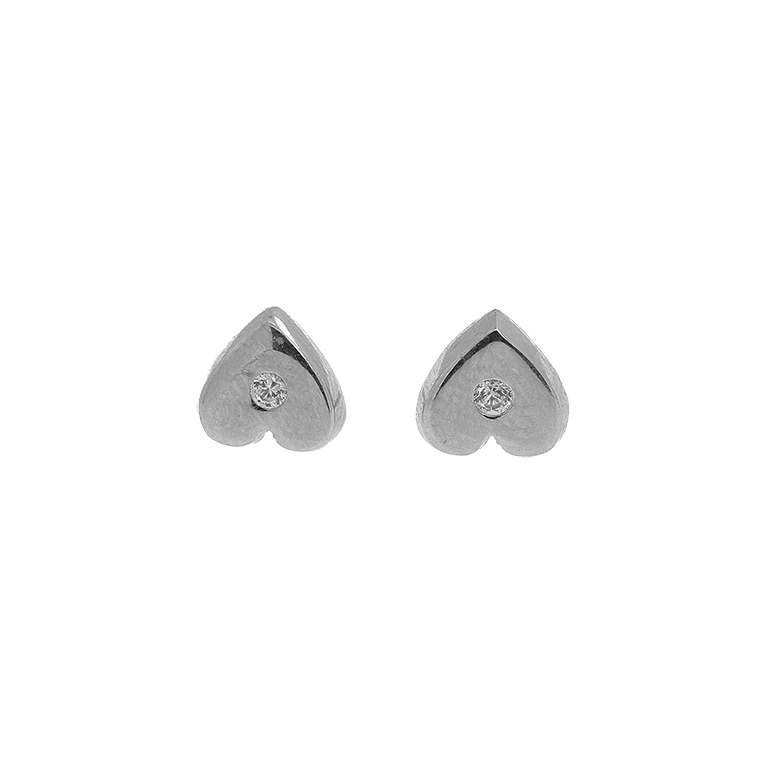 Silver Heart Earrings with Zirconium