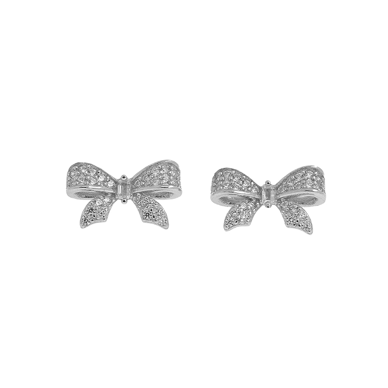Silver Bow Earrings with Zirconium