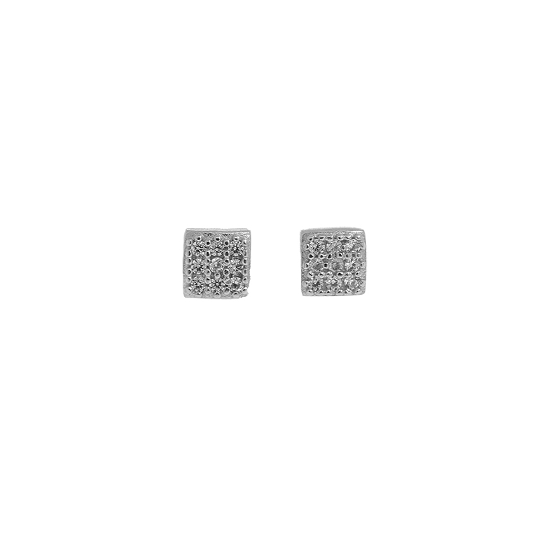 Silver Earrings Square with Zirconium