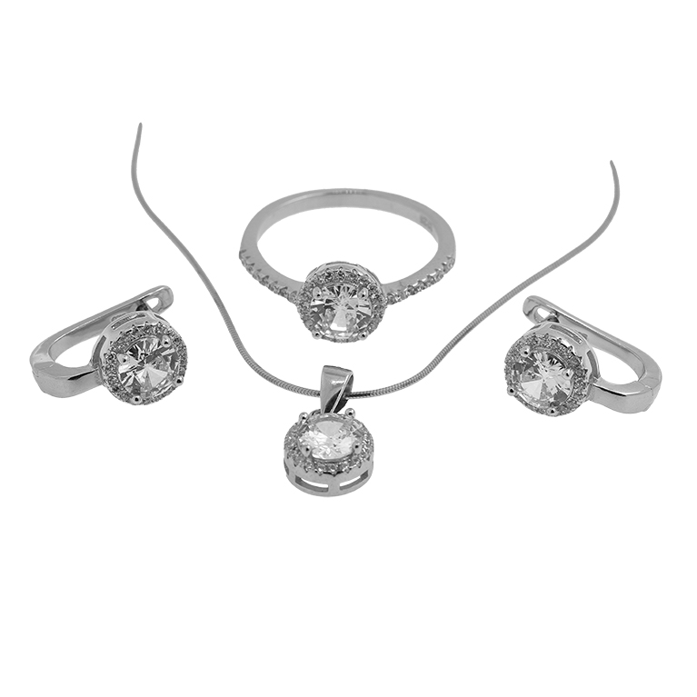 Silver Chain with Pendant and Ring Earrings with Zirconia