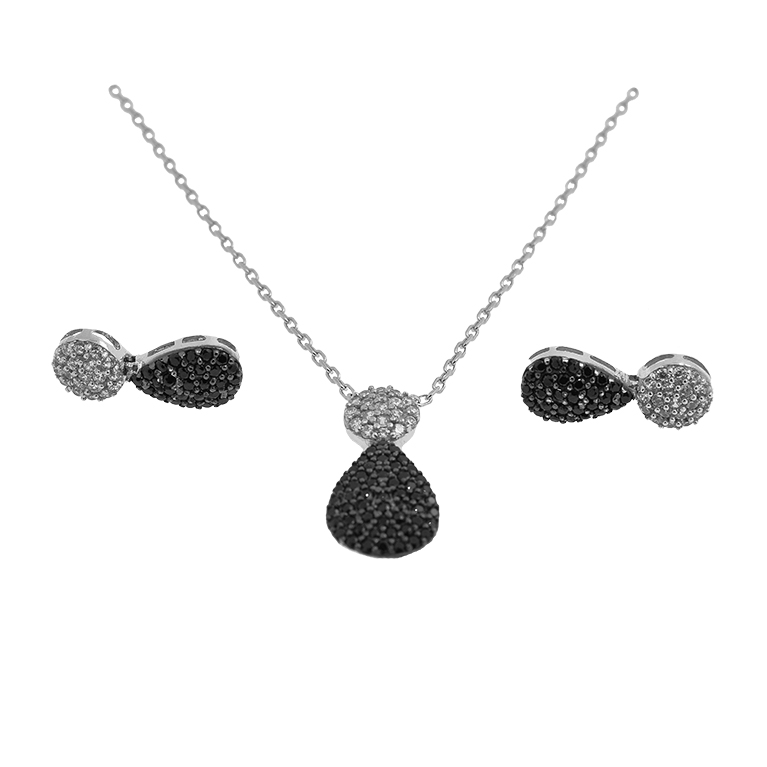 Silver Necklace with Pendant and Earrings with Zirconia