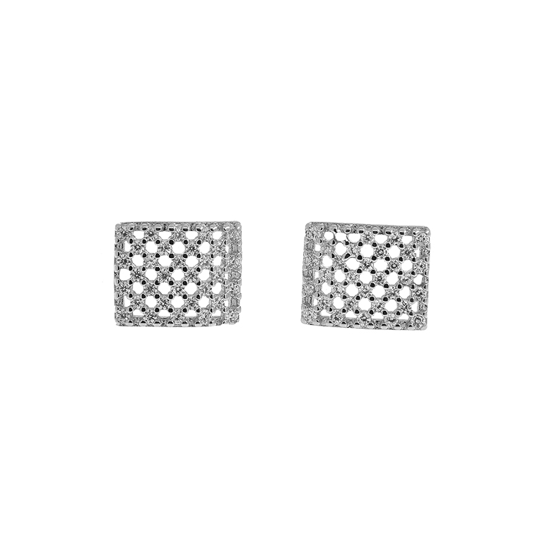 Silver Mesh Earrings with Zirconium