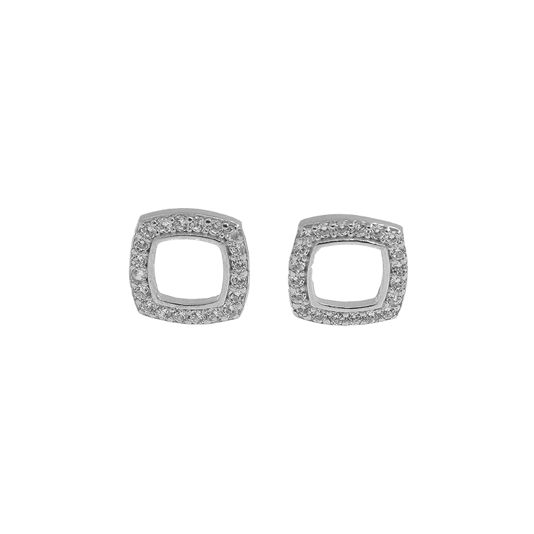 Silver Earrings Square with Zirconium