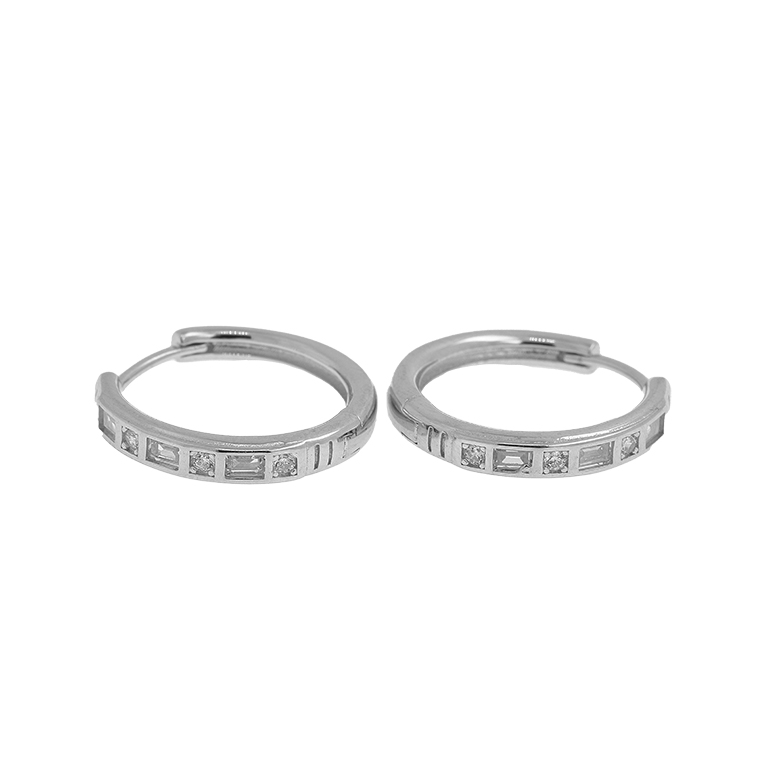 Silver Earrings Hoops with Zirconium