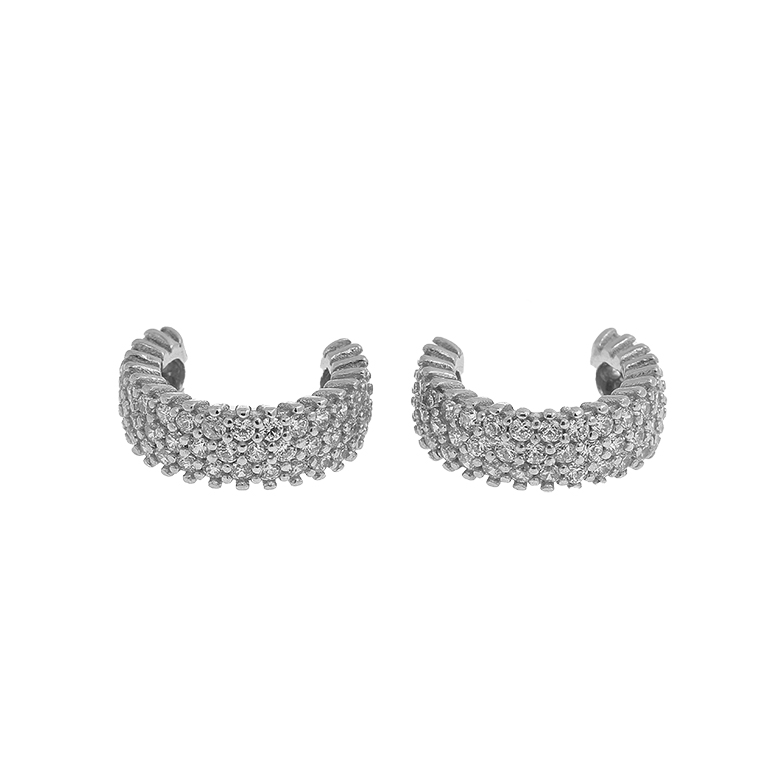 Semicircle Silver Earrings with Zirconium