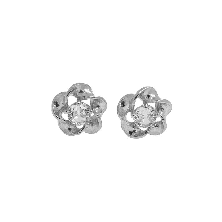 Silver Earrings Flower with Zirconium