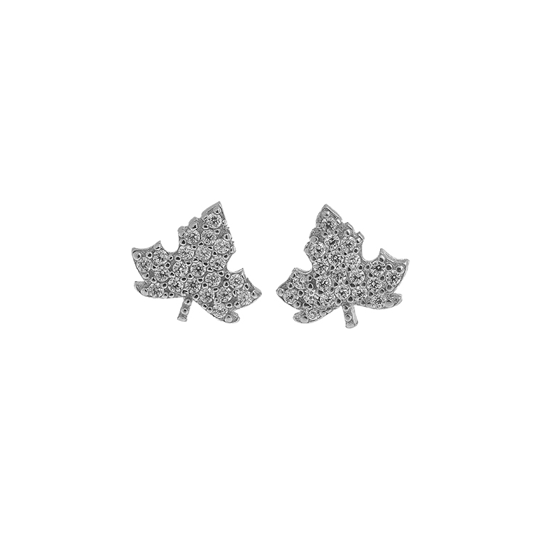 Silver Leaf Earrings with Zirconium