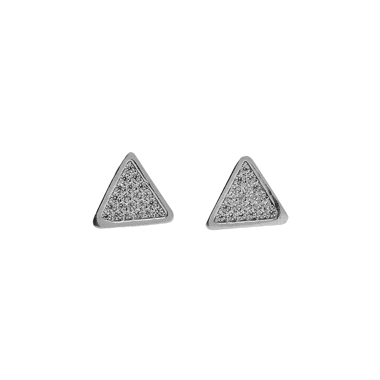 Silver Triangle Earrings with Zirconium