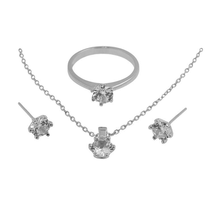 Silver Chain with Pendant and Ring Earrings with Zirconia