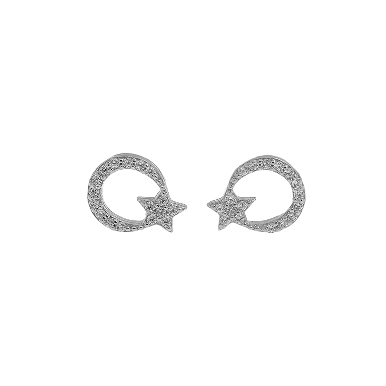 Silver Earrings Circles with Zirconium