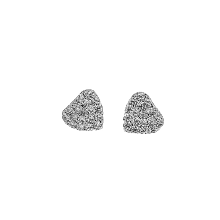Silver Heart Earrings with Zirconium