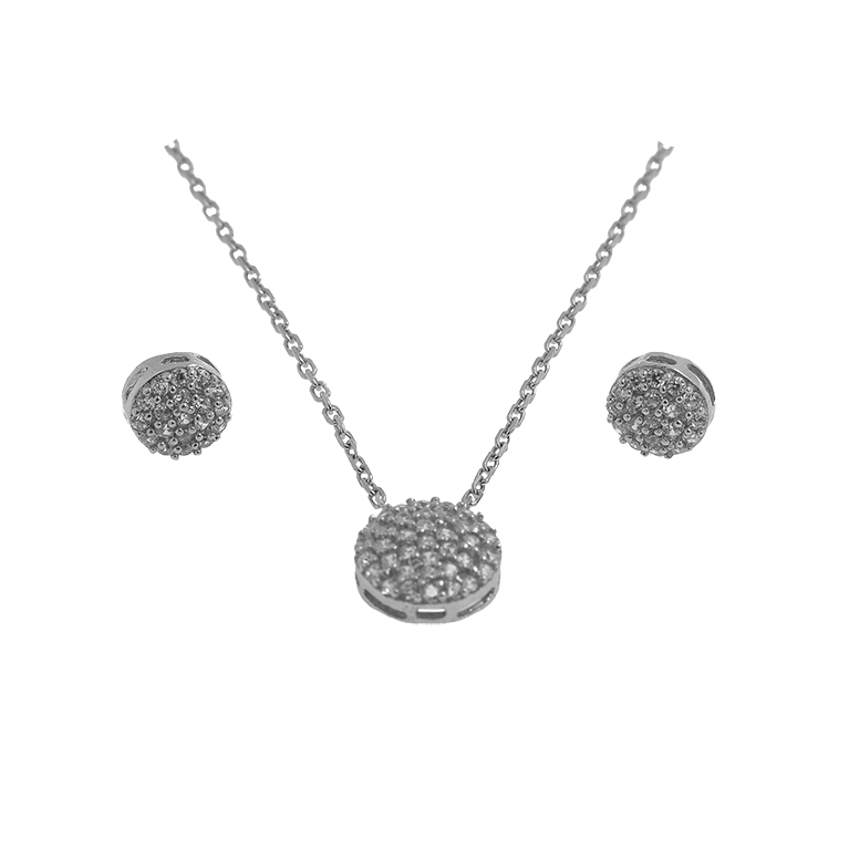 Silver Necklace with Pendant and Earrings with Zirconia