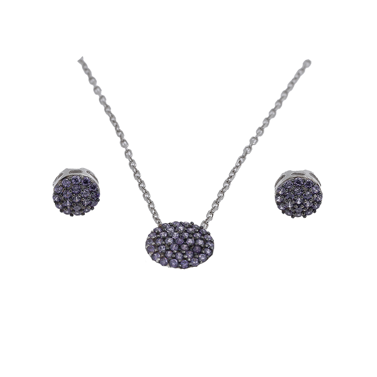 Silver Necklace with Pendant and Earrings with Zirconia