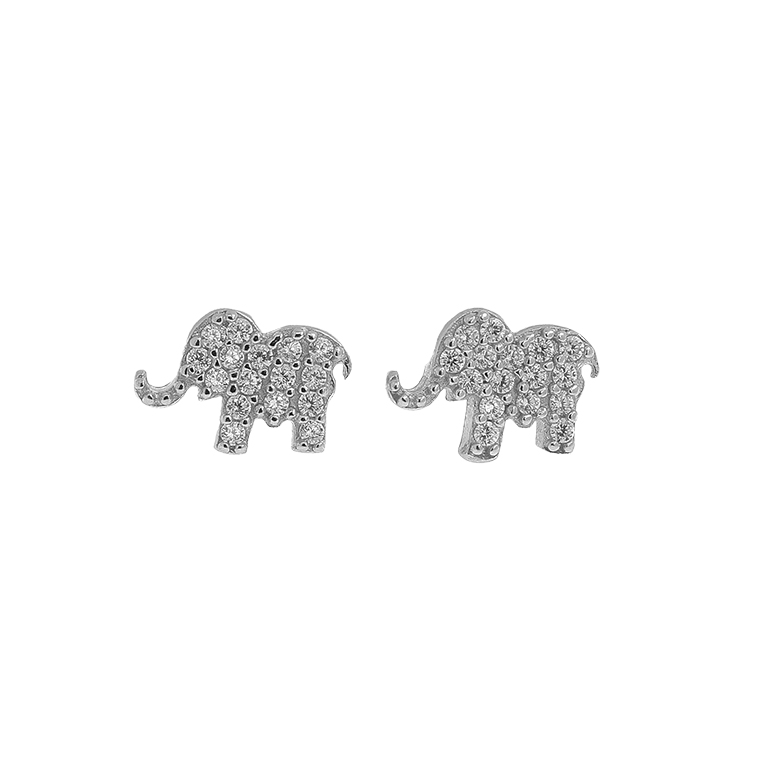 Silver Elephant Earrings with Zirconium