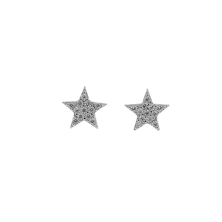 Silver Star Earrings with Zirconium
