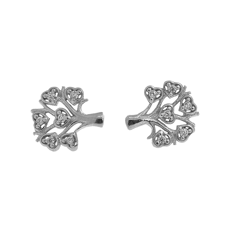 Family Tree Silver Earrings with Zirconium