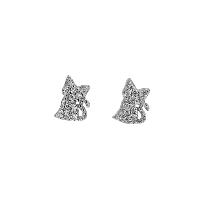 Silver Earrings Cats with Zirconium