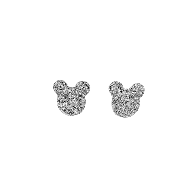 Silver Mickey Mouse Earrings with Zirconium