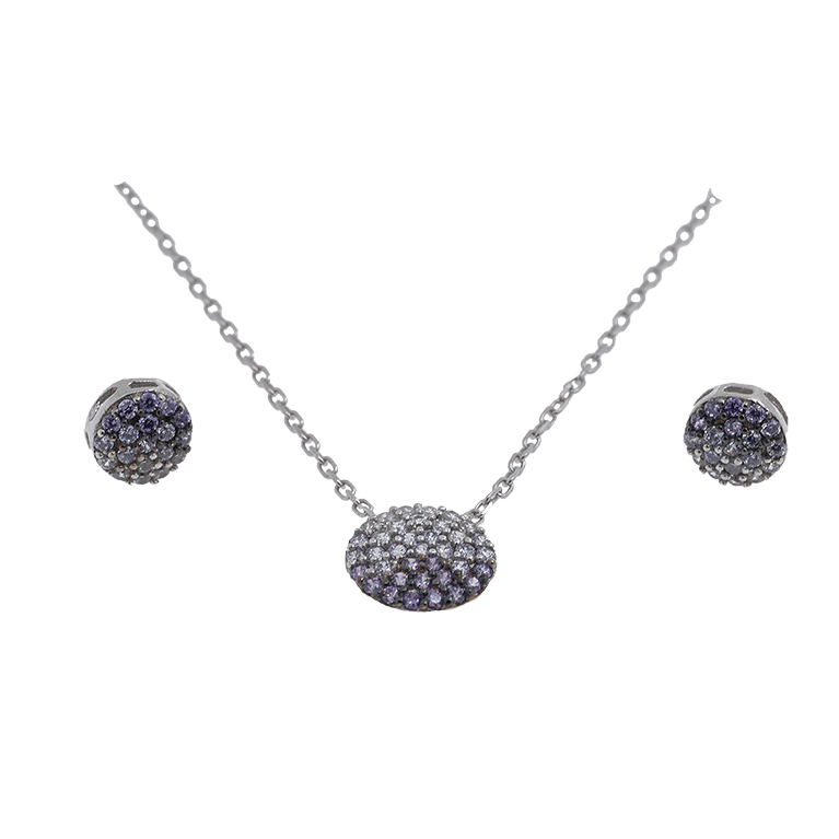 Silver Necklace with Pendant and Earrings with Zirconia