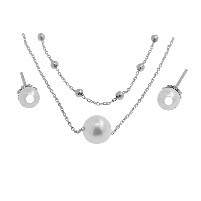 Silver Necklace with Pendant and Earrings Set