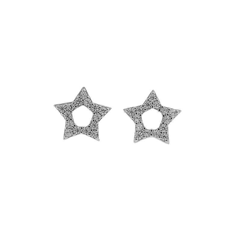 Silver Star Earrings with Zirconium