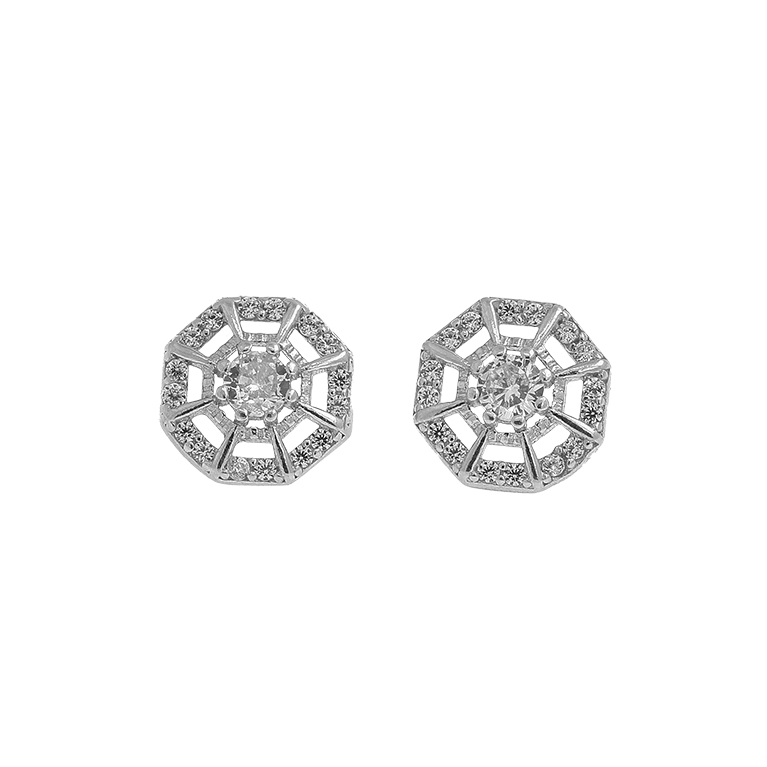 Silver Earrings Circles with Zirconium