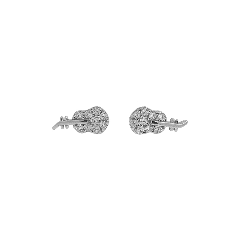 Silver Guitar Earrings with Zirconium