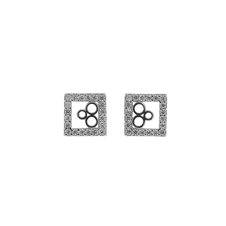 Silver Earrings Square with Zirconium