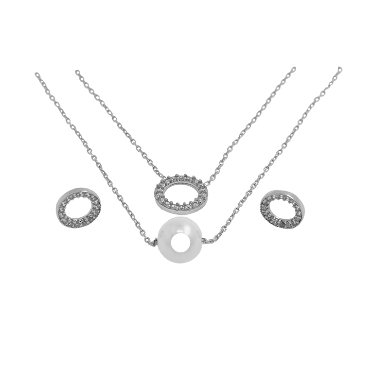 Silver Necklace with Pendant and Earrings with Zirconia